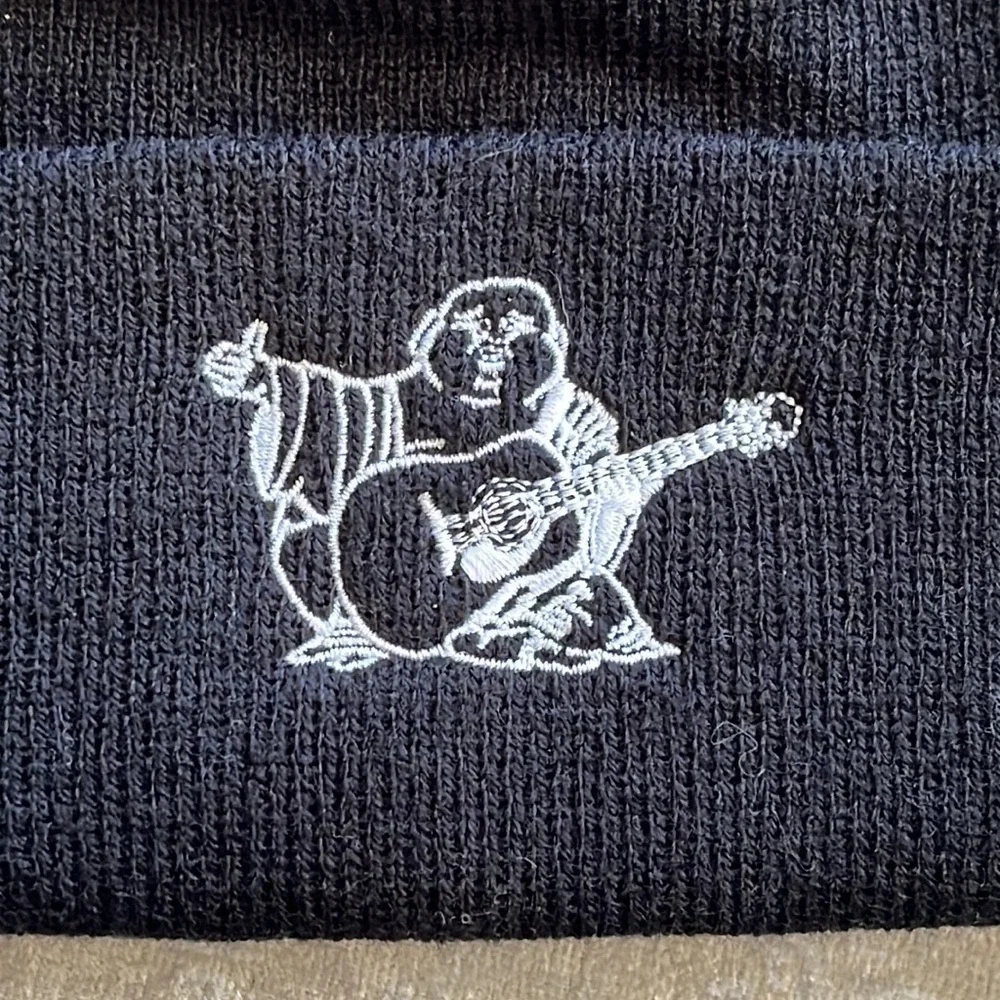 Brand New True Religion Black Knit Beanie Cap Stretch Cuffed Hat Embroidered